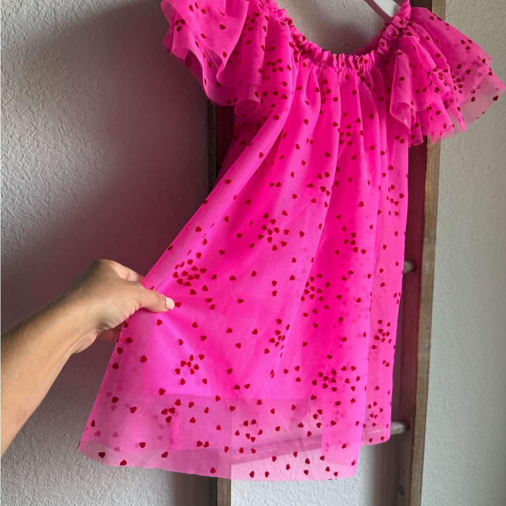 Cat & Jack Layered Hot Pink & Red Heart Frilled Dress Sz: 4T - Picture 4 of 8
